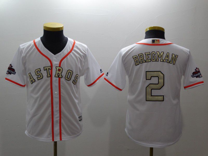 Youth Houston Astros #2 Bregman White Gold version MLB Jerseys